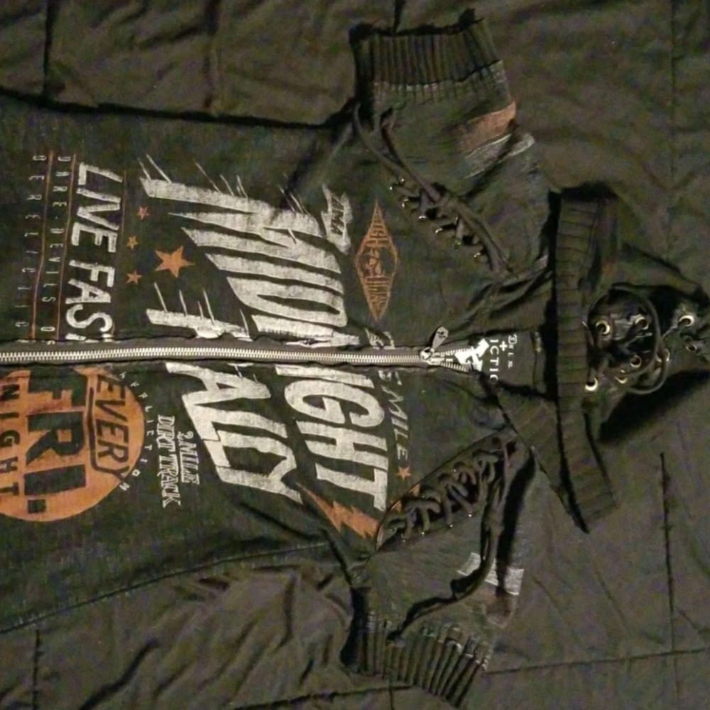 Affliction short sleeve zip up top